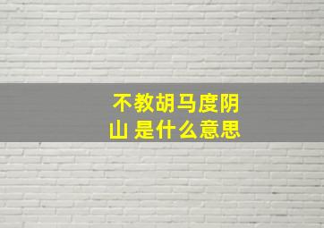 不教胡马度阴山 是什么意思